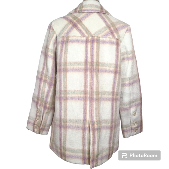 For Love And Lemons Size Large Cream Pastel Plaid Oversized Blazer Pea coat L - Picture 6 of 14